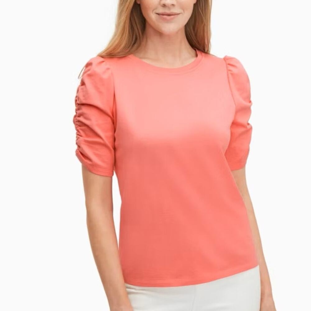 Kate Spade Rouched Puff Sleeve Shirt in Coral Pink size XS